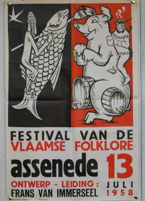 Affiche voor het Festival van de Vlaamse Folklore in Assenede, 1958