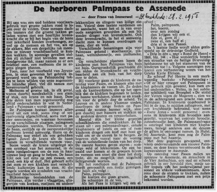 Artikel over Palmpaas in Assenede