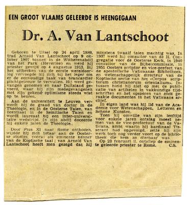 Artikel overlijden Andreas Arnold Van Lantschoot, Ursel