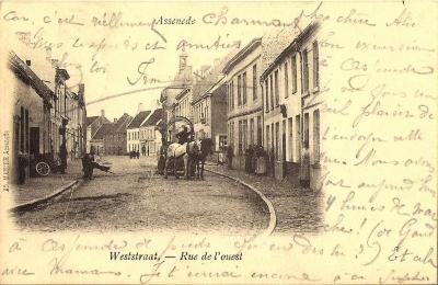 Postkaart Weststraat (Diederikstraat) Assenede, 1902