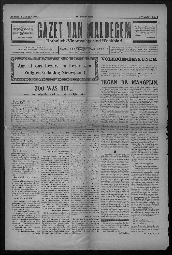 Gazet van Maldegem, 1932-01-03