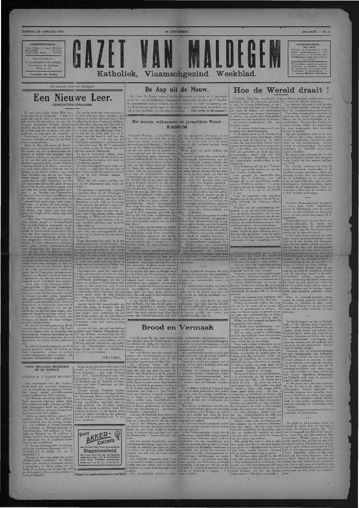 Gazet van Maldegem, 1933-01-22