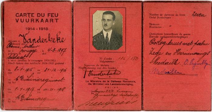Vuurkaart Remi Vanderbeke, 1914 - 1918