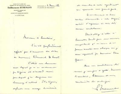 Brief aan secretaris, Kuhlmann, Rieme - Zelzate, 1958