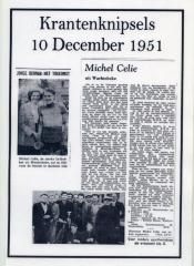 Krantenknipsels over Michel Celie, 10 december 1951