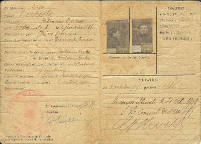 WO1: Militaire identiteitskaart, eentalig Frans