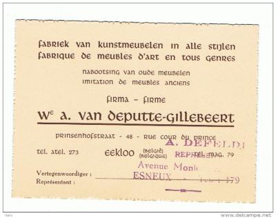Firma kaart van meubelatelier Alfred Van Deputte