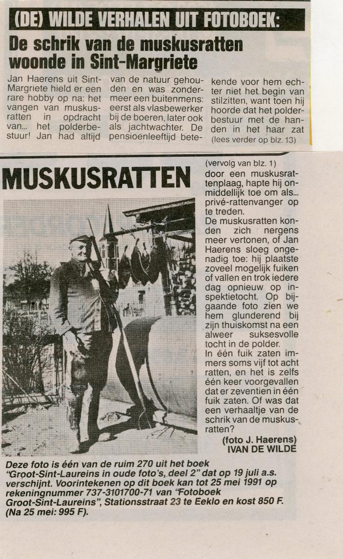 Krantenknipsel over het jagen op muskusratten